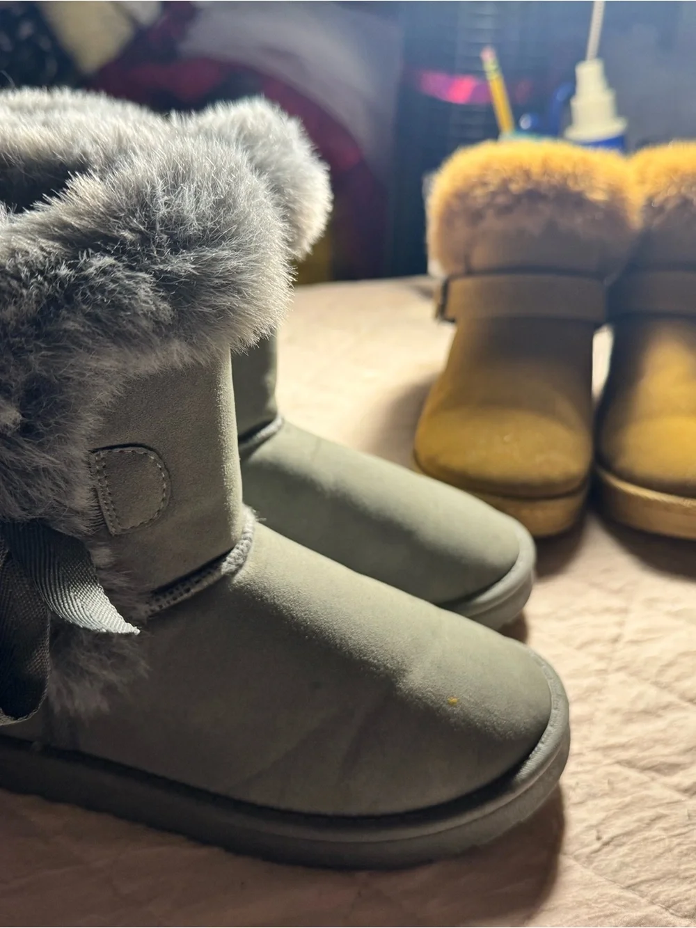 Amazon Girls Faux-Fur Ankle Winter Boots in Gray and Camel